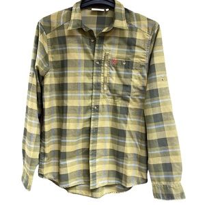 Fjällräven Plaid Fjällglim Stretch Shirt Button Long Sleeve Olive/Tan Medium